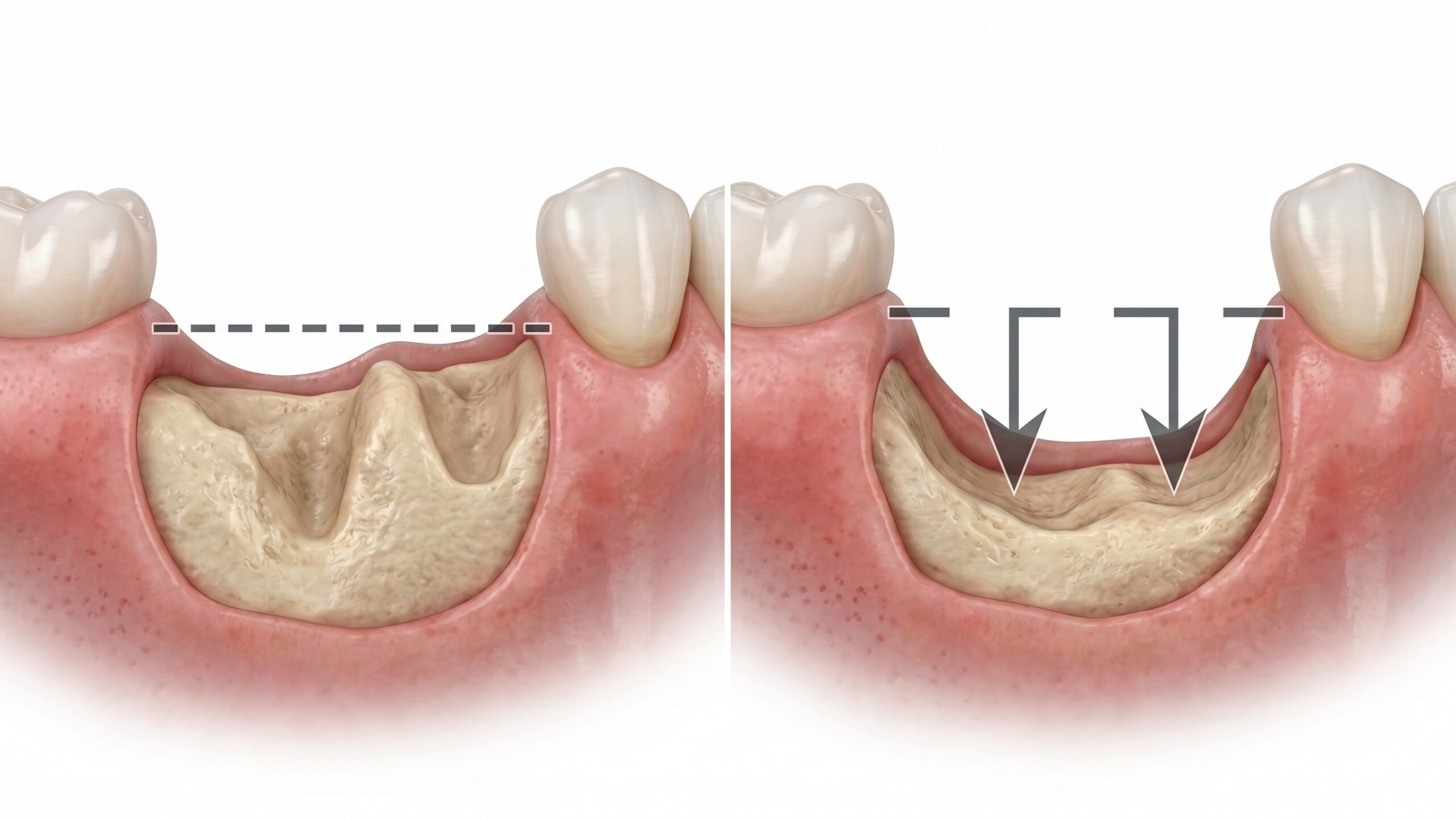 마포 치과 오랜 치아 결손으로 치조골이 내려앉은 모습